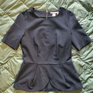 H&M pleated blue & white top